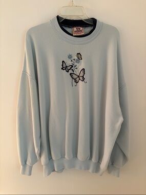 Top Stitch Women's Light Blue Butterfly Sweatshirt